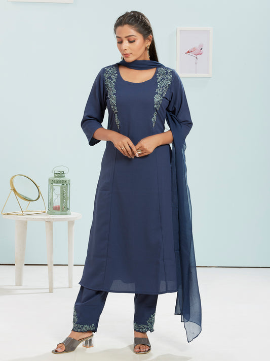 Embroidered Kurti Set With Dupatta