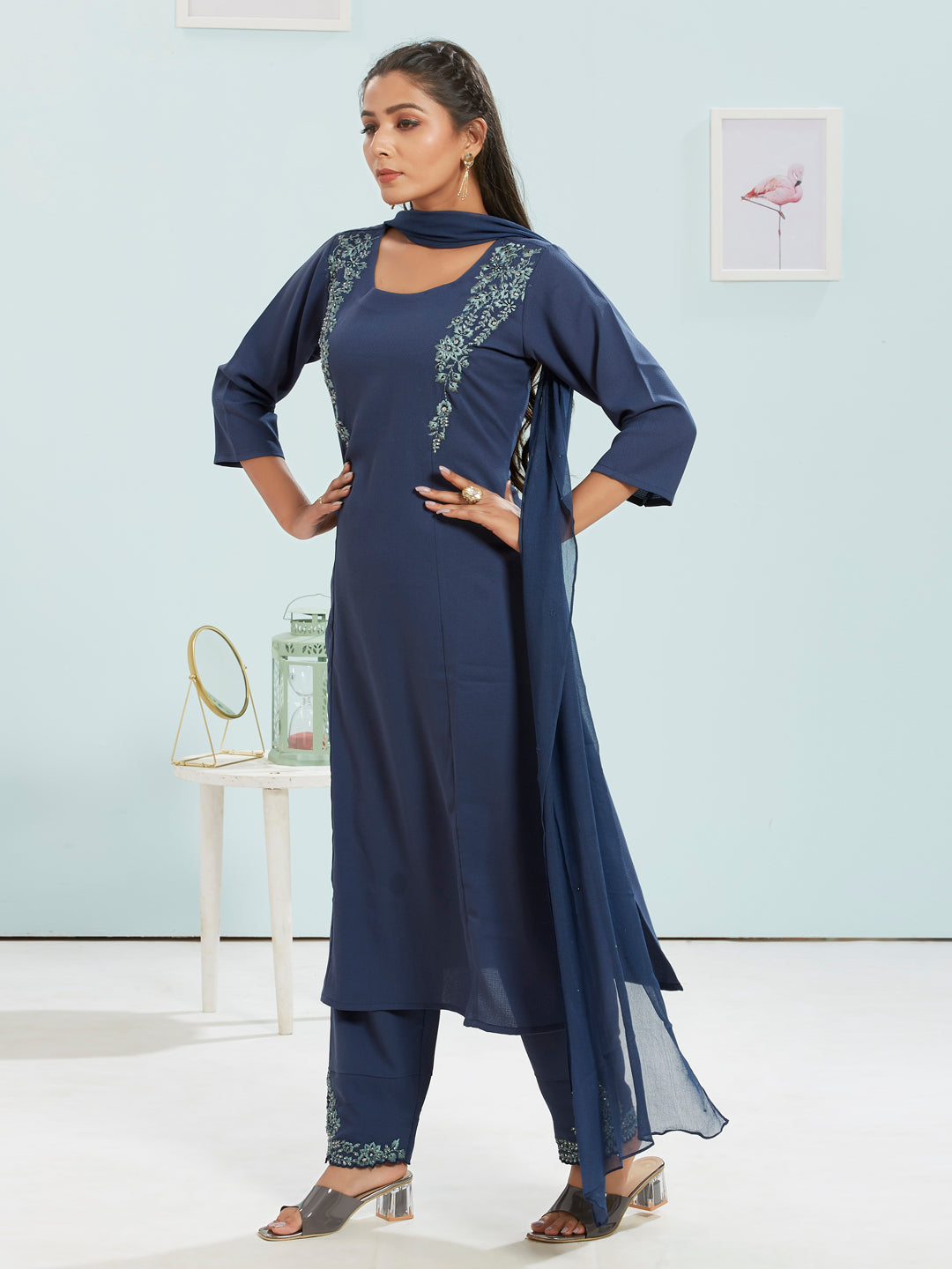 Embroidered Kurti Set With Dupatta