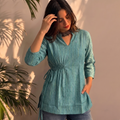 Teal Textured Cotton Short Tunic