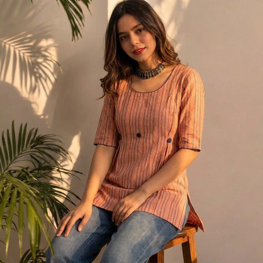 Rust Stripe Structured Short Tunic