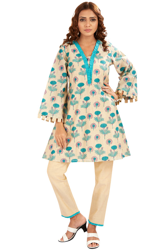 Bell Sleeves Floral Printed Kurti Set