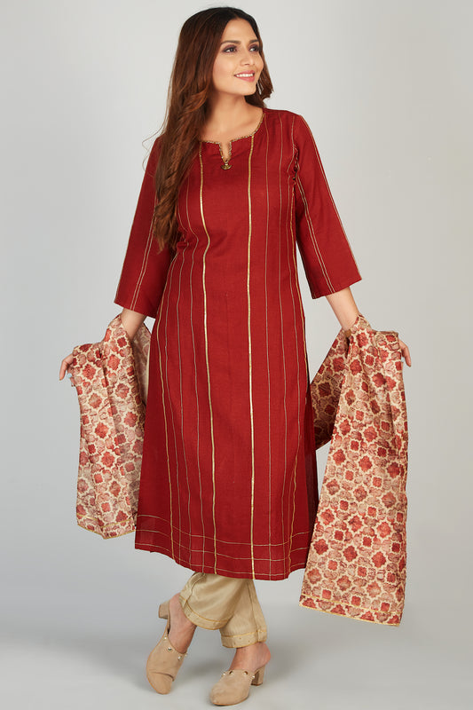 Stylish Kurti Set With Printed Dupatta