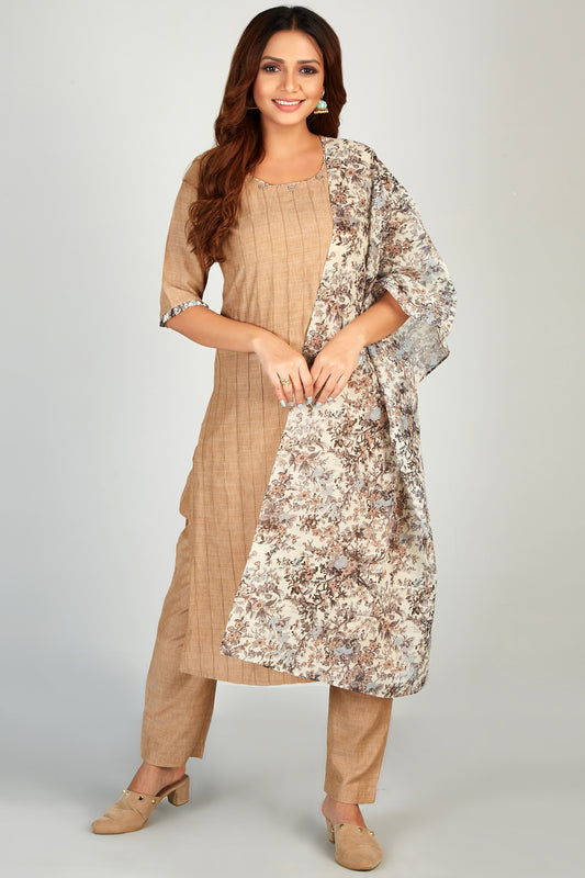 Kurti Set With Floral Printed Dupatta