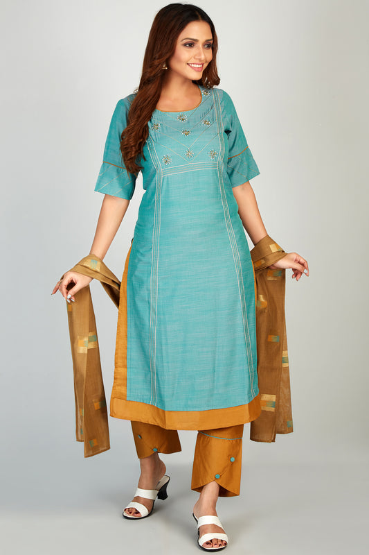 Embroidered Kurti Set With Printed Dupatta