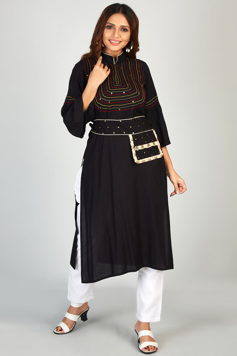 Fanny Pack Style Waist Belt Details Kurti Set