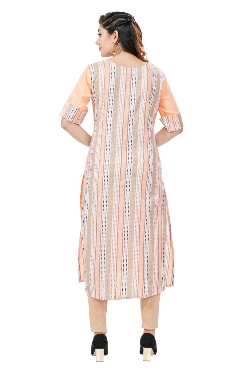 Peach Cotton Kurti In Knot Belt Silhouette