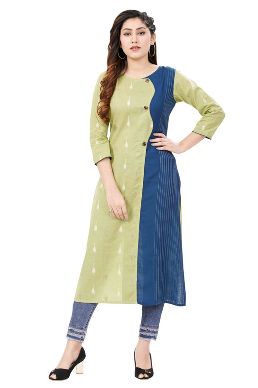 Button Detailed Ikkat Dual Coloured Kurti