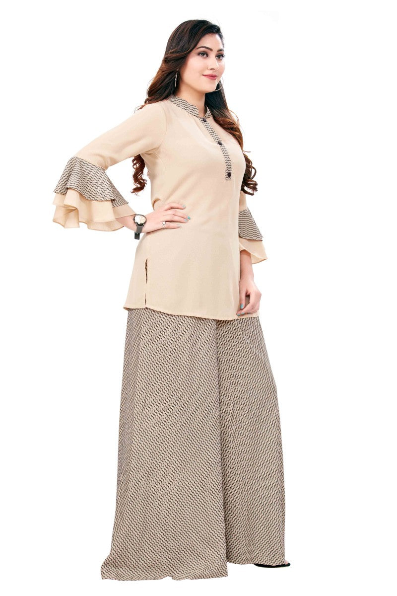 Short Kurti Top And Bell Bottom Palazzo