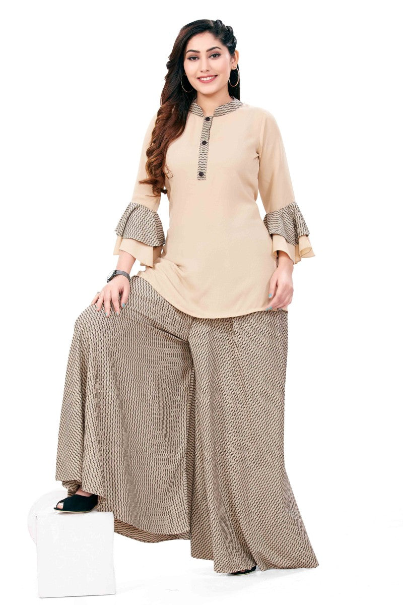 Short Kurti Top And Bell Bottom Palazzo