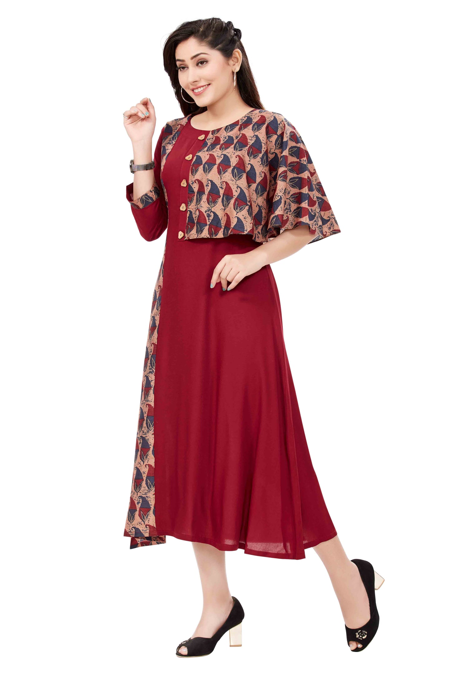 Designer Flare Kurti In Red Colour