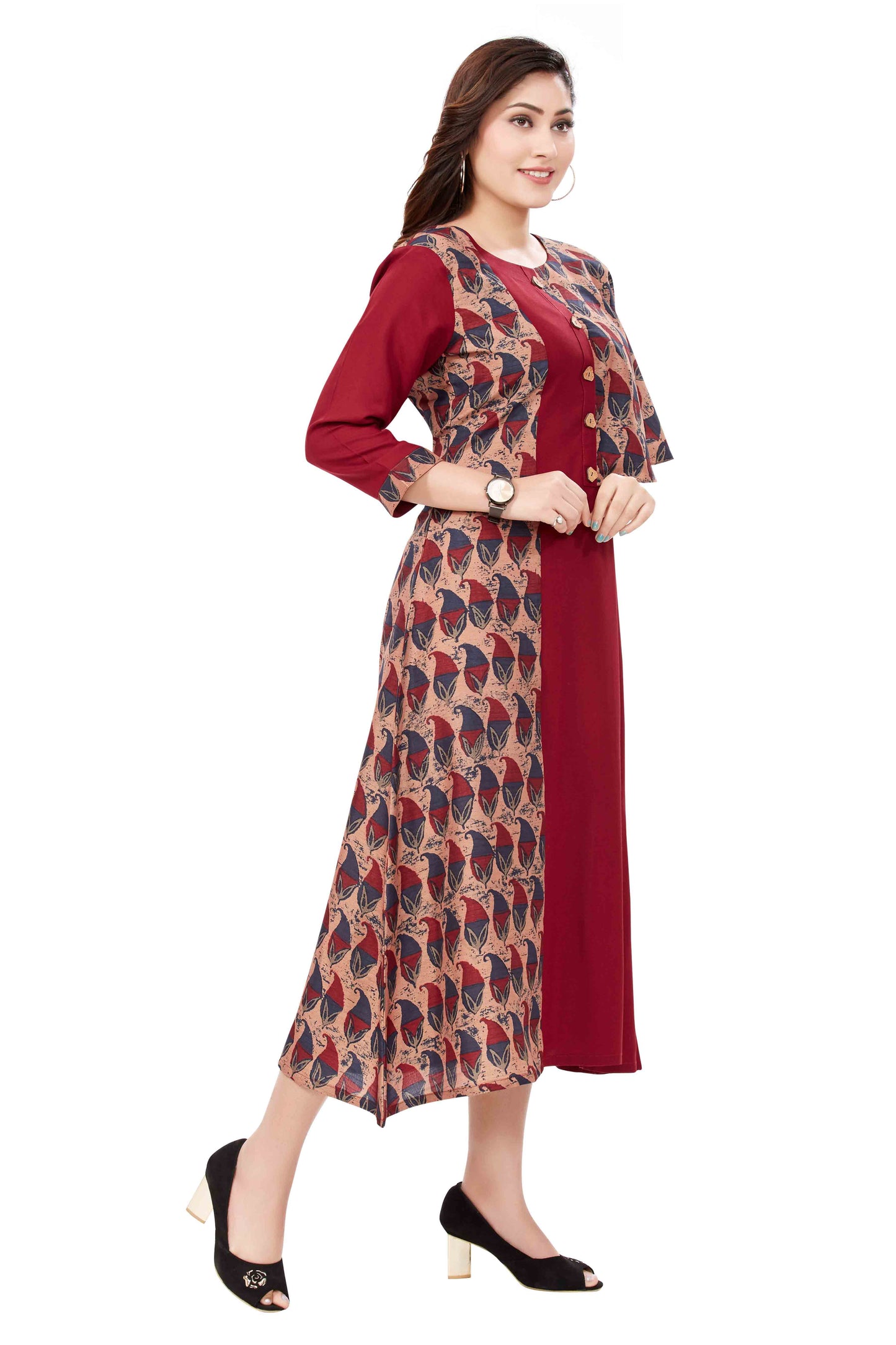 Designer Flare Kurti In Red Colour