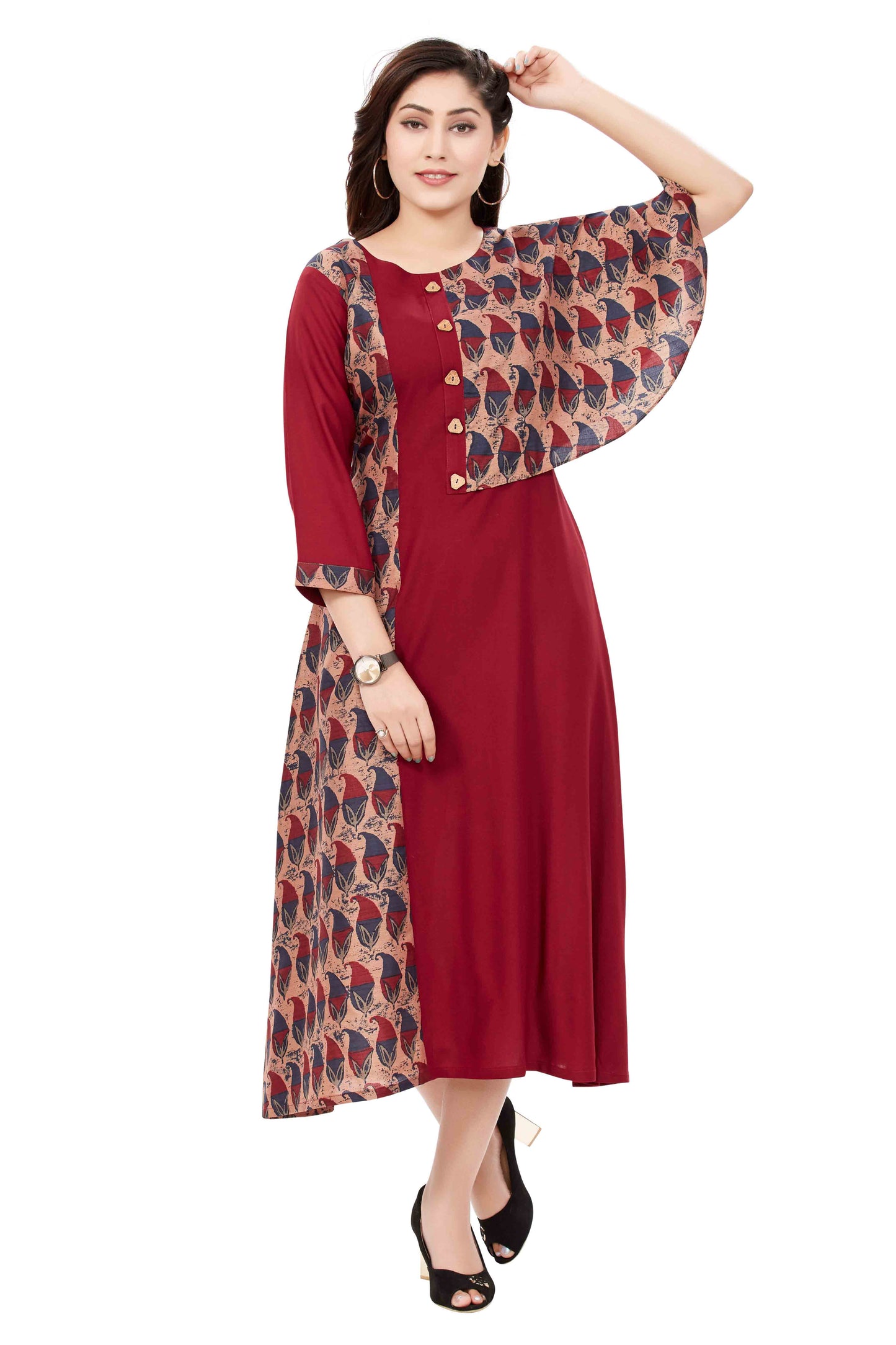 Designer Flare Kurti In Red Colour