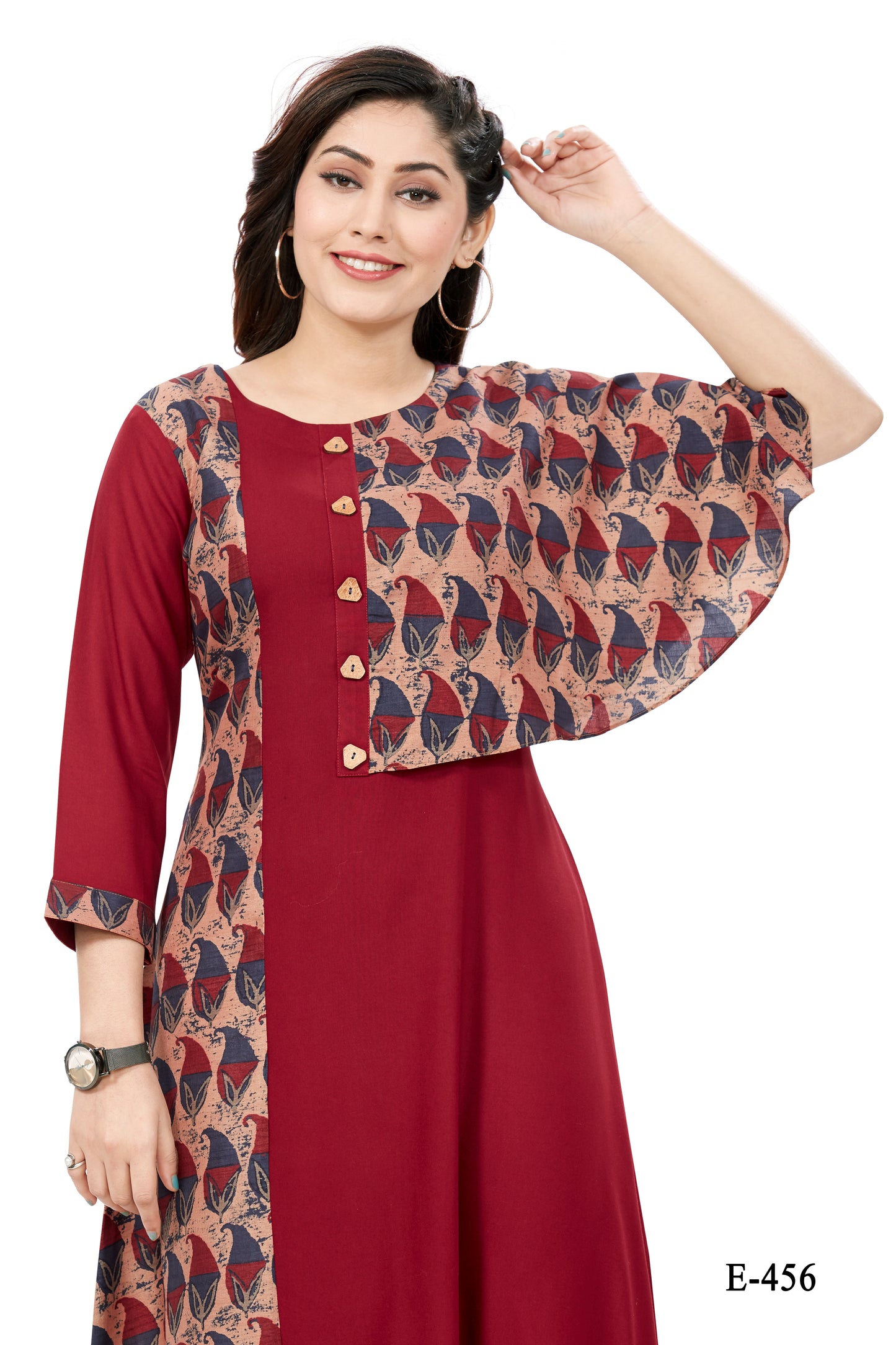 Designer Flare Kurti In Red Colour