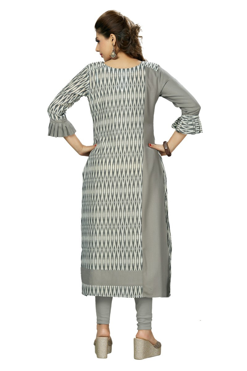 Steel Grey Kurti In Rayon & Complimenting Ikkat