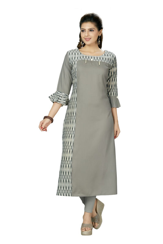 Steel Grey Kurti In Rayon & Complimenting Ikkat