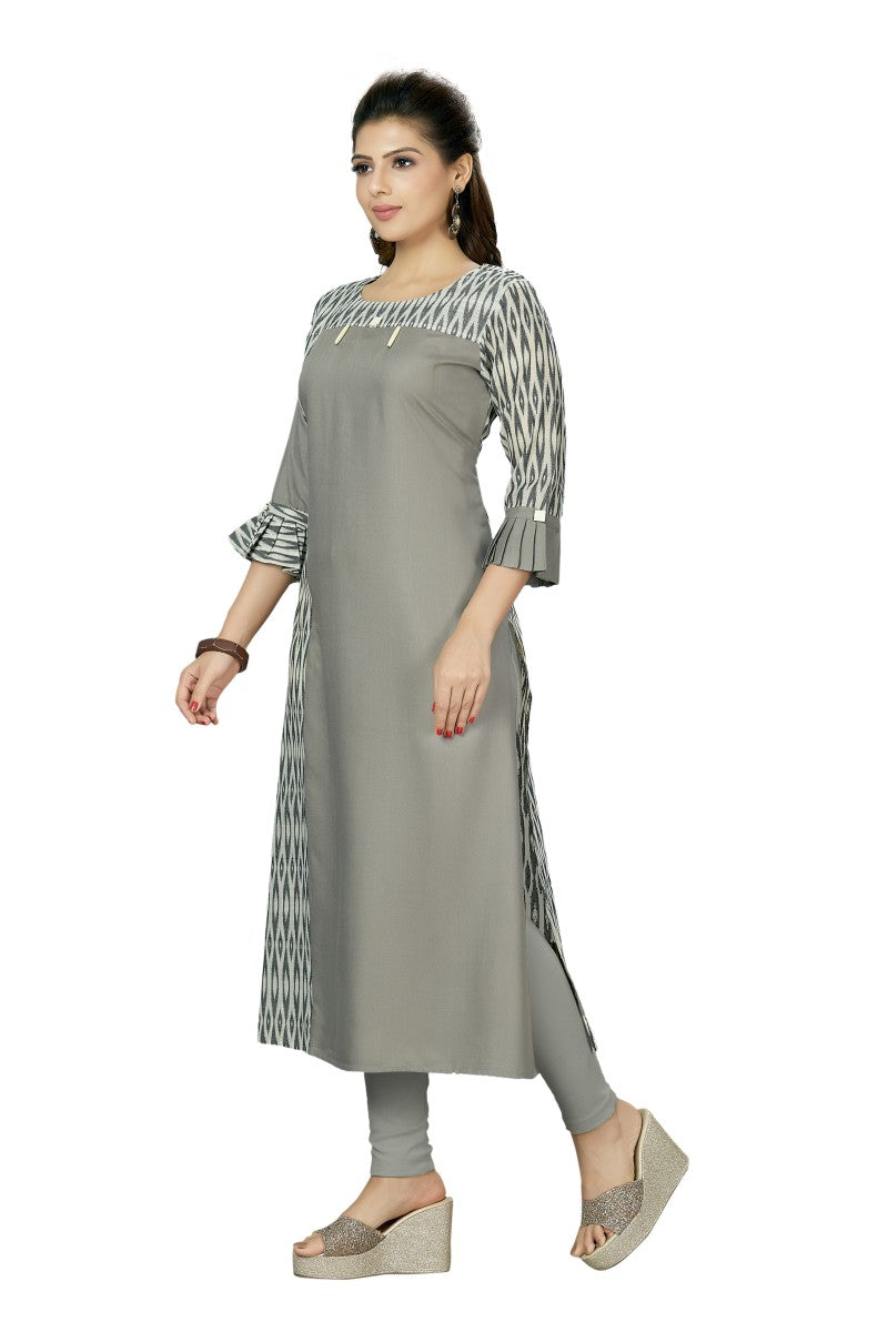 Steel Grey Kurti In Rayon & Complimenting Ikkat