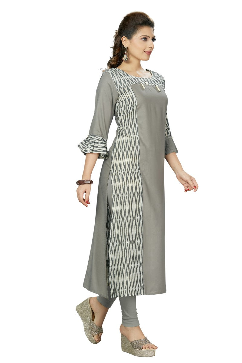 Steel Grey Kurti In Rayon & Complimenting Ikkat