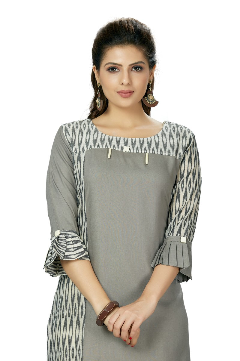 Steel Grey Kurti In Rayon & Complimenting Ikkat