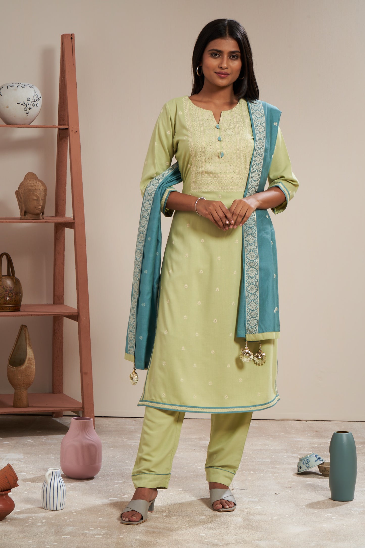 Rubber Printed Kurti Set With Dupatta