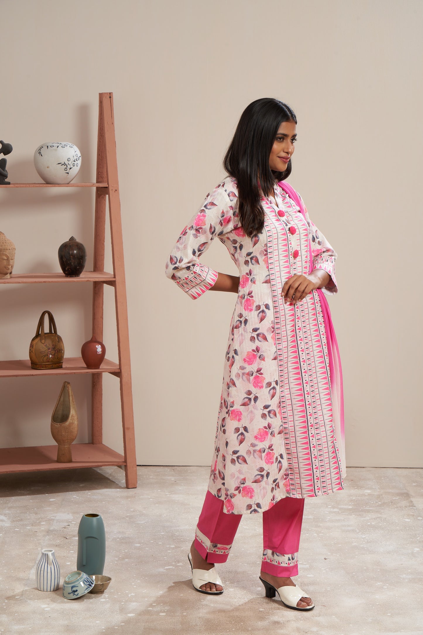 Floral Printed Kurti Set With Dupatta