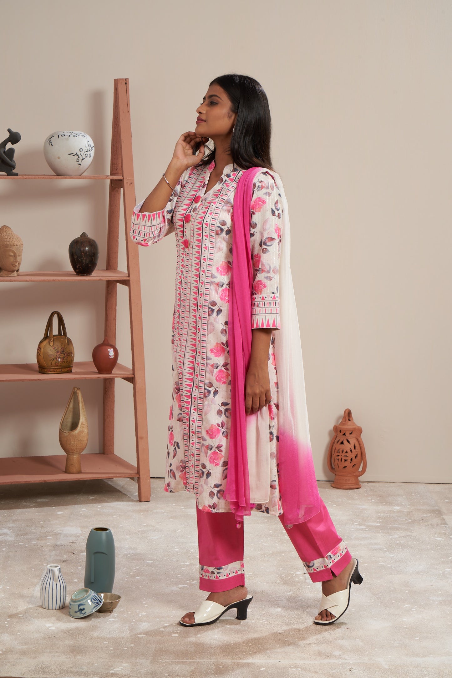 Floral Printed Kurti Set With Dupatta