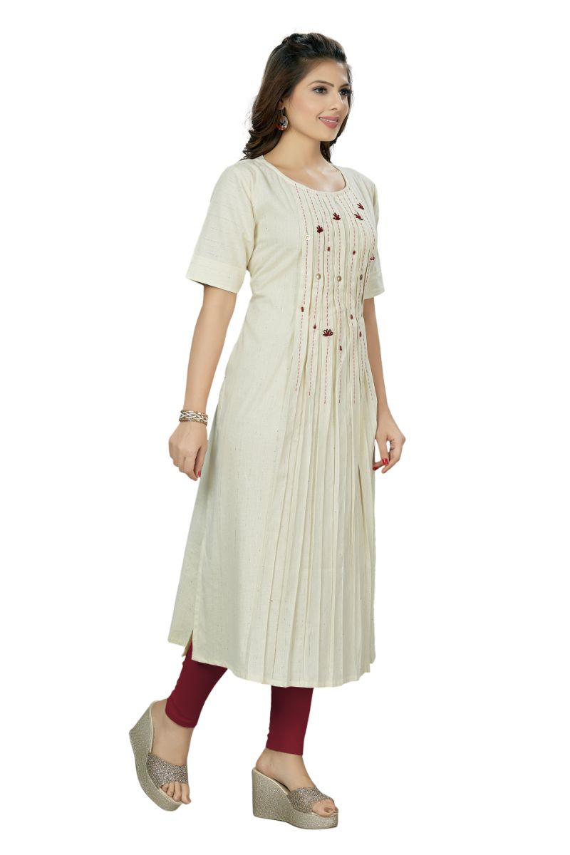 Paper White Kurti With Lurex & Kantha Work