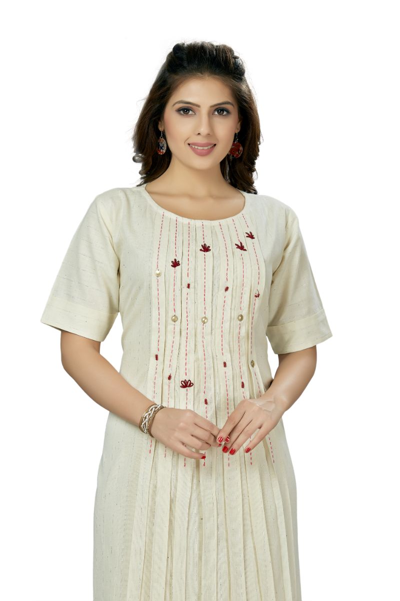 Paper White Kurti With Lurex & Kantha Work