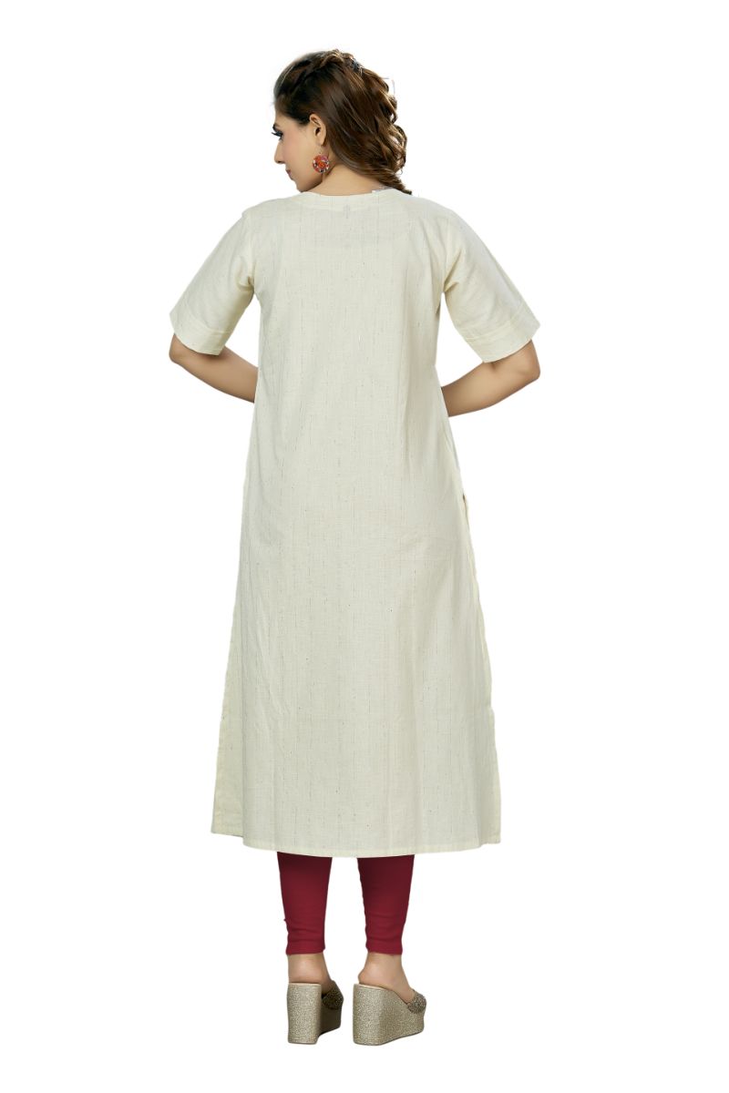 Paper White Kurti With Lurex & Kantha Work