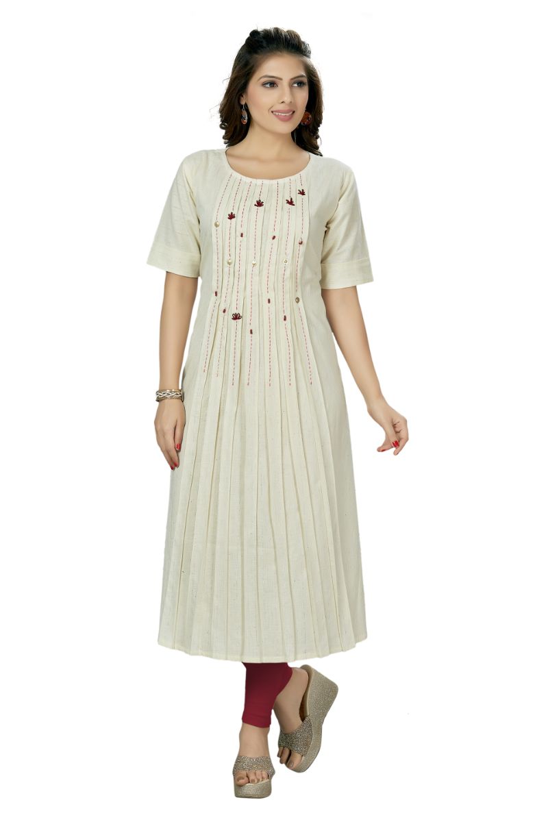 Paper White Kurti With Lurex & Kantha Work