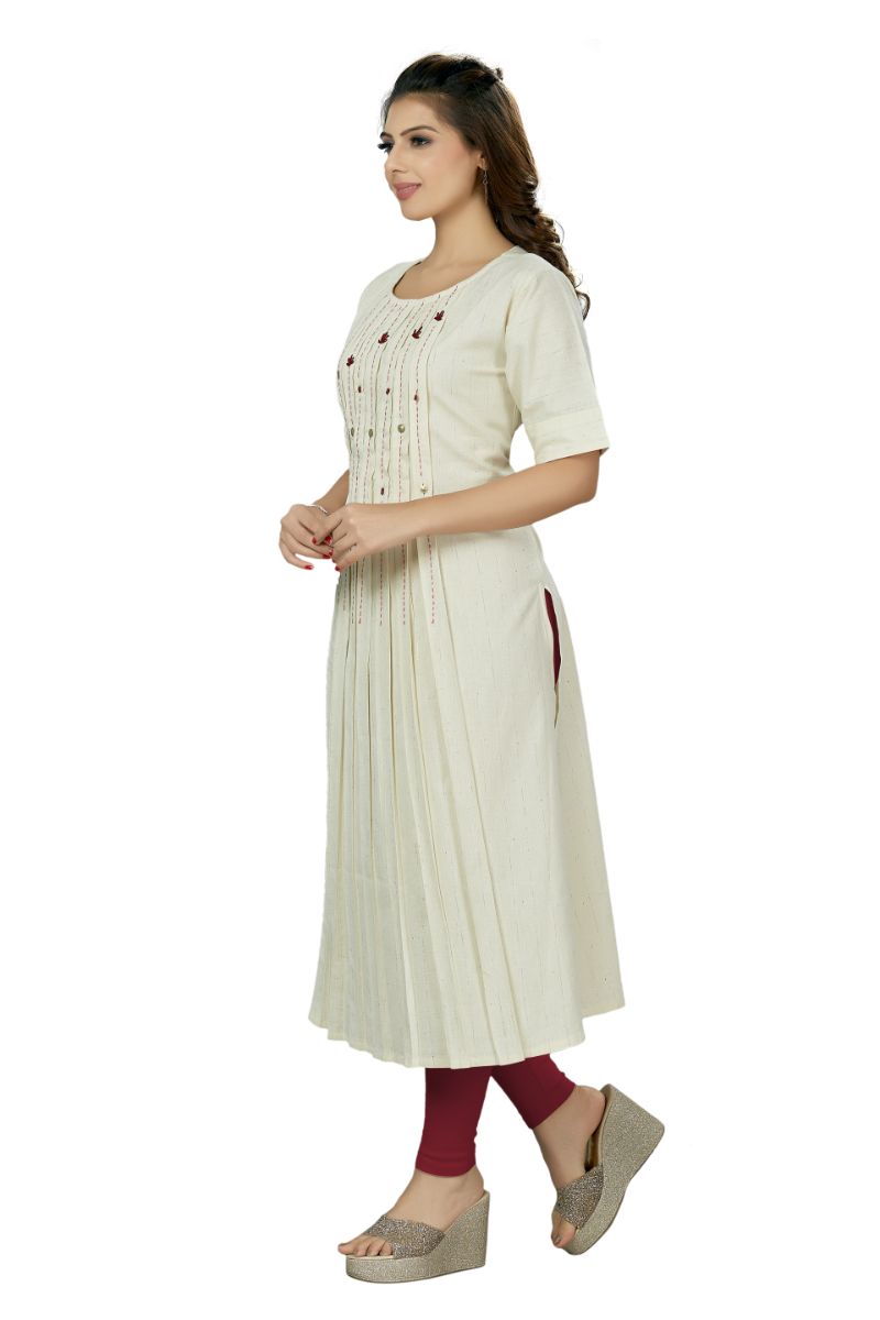 Paper White Kurti With Lurex & Kantha Work