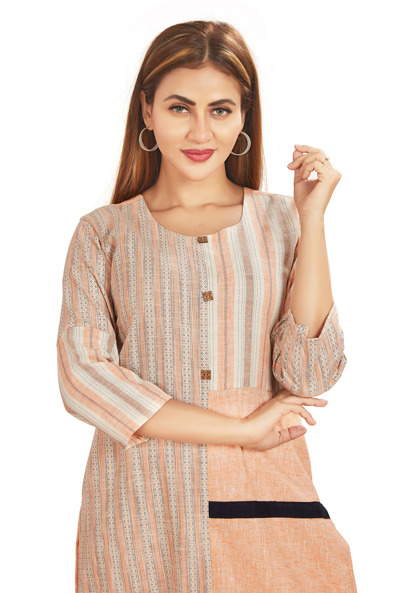 Self Weave Kurti Set With Pant In Cotton Flex