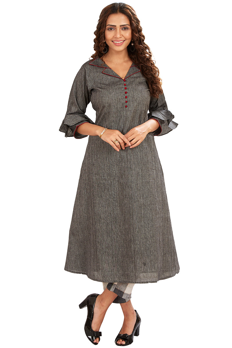 A-line Plain Kurti with Cotton Pants