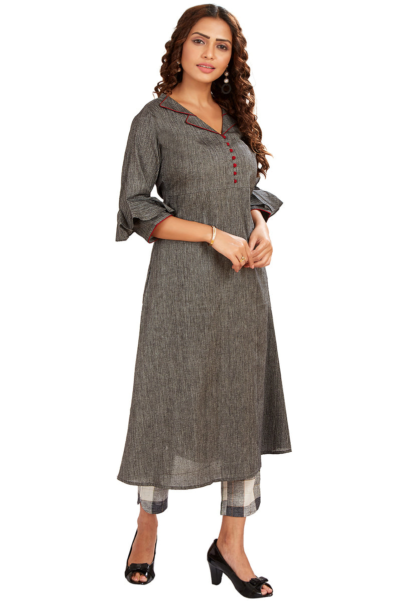 A-line Plain Kurti with Cotton Pants