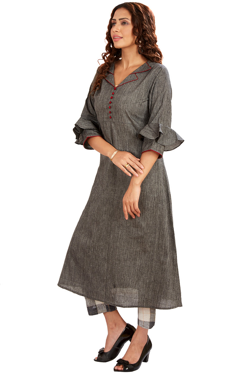 A-line Plain Kurti with Cotton Pants