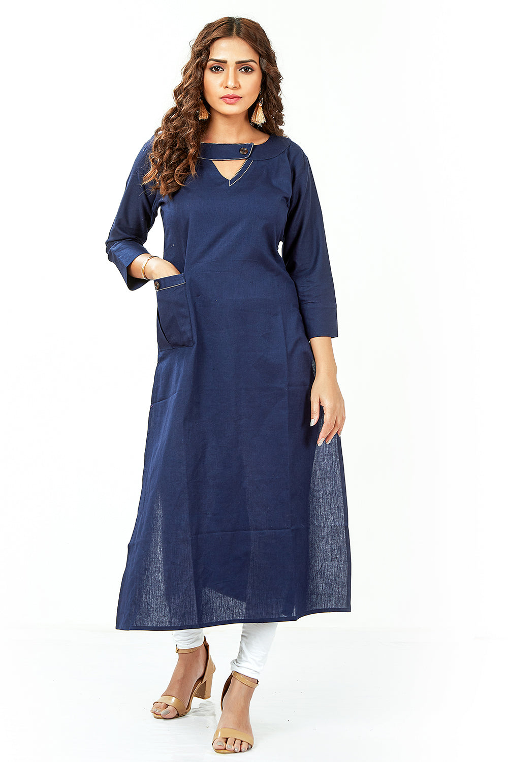 Three Fourth Sleeve Navy Blue Colour Kurti