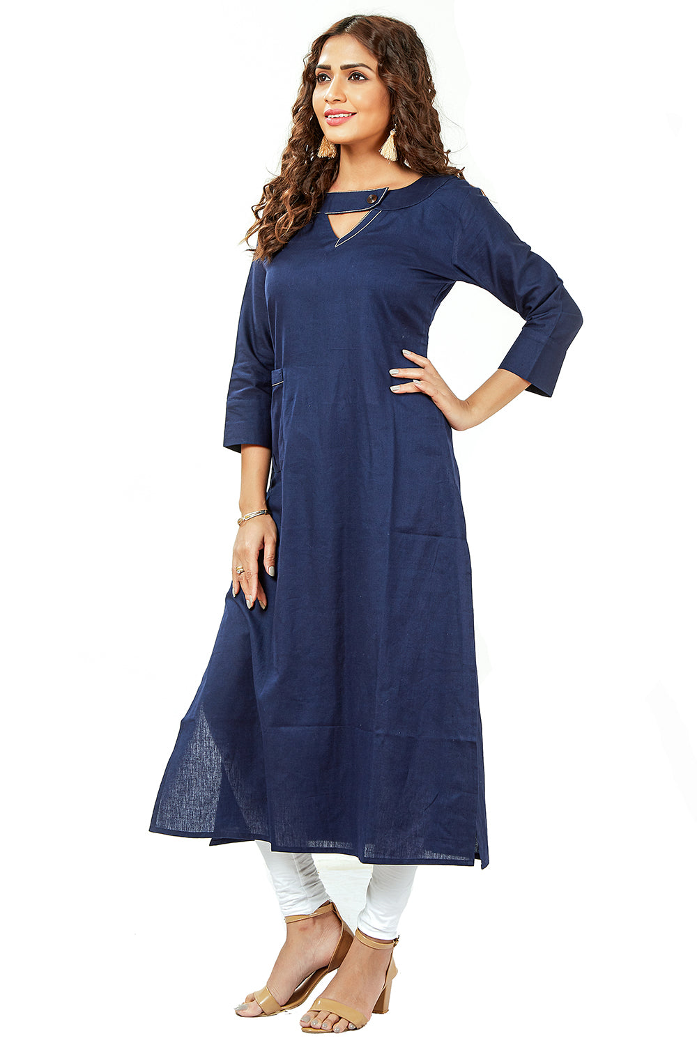 Three Fourth Sleeve Navy Blue Colour Kurti