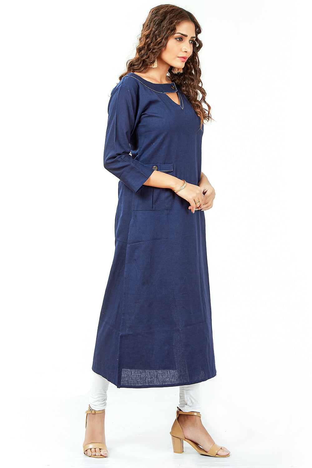 Three Fourth Sleeve Navy Blue Colour Kurti