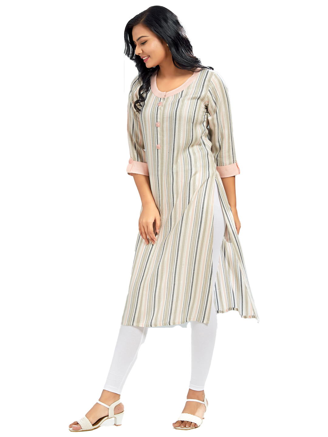 Multi Coloured Striped Straight Kurti