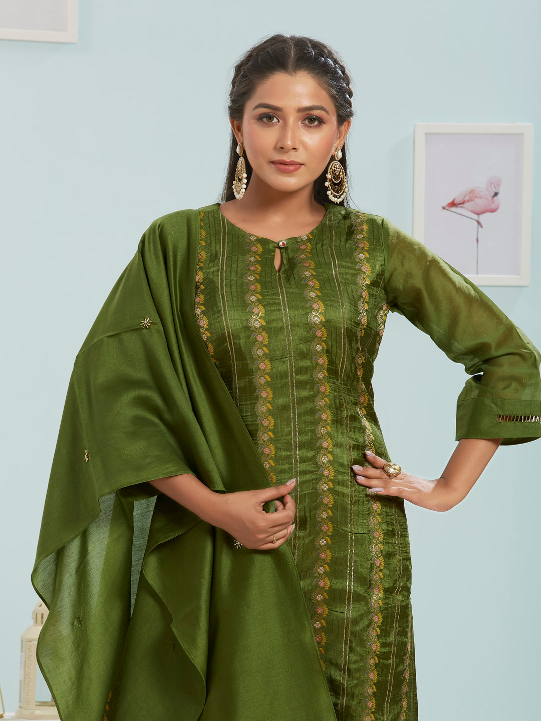 Basil Green Jacquard Kurti Set