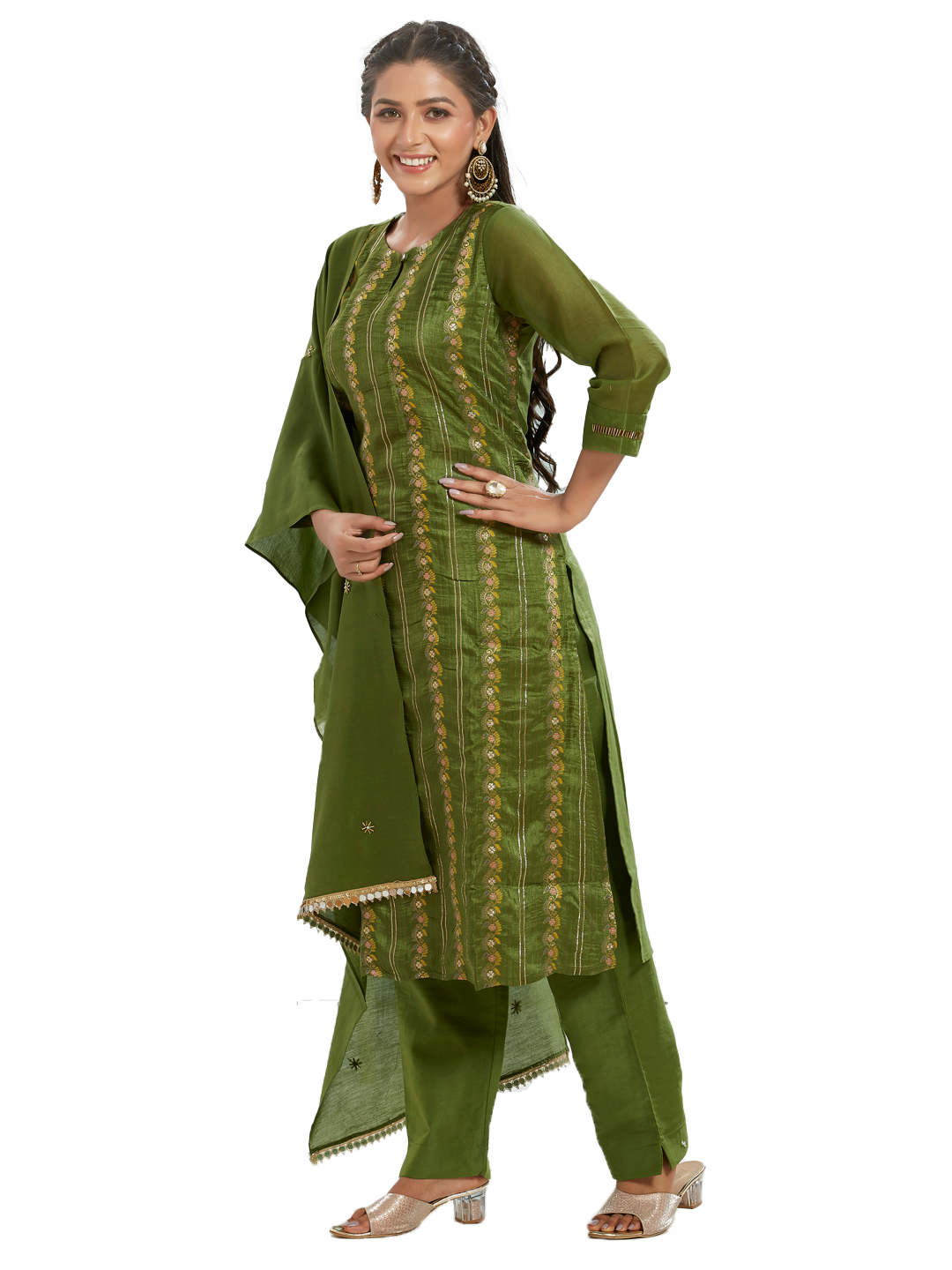 Basil Green Jacquard Kurti Set