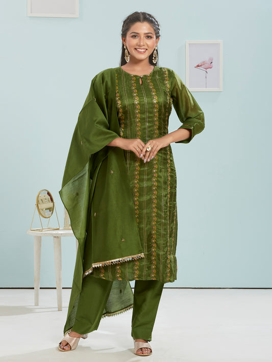 Basil Green Jacquard Kurti Set