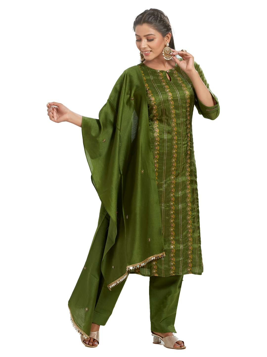 Basil Green Jacquard Kurti Set