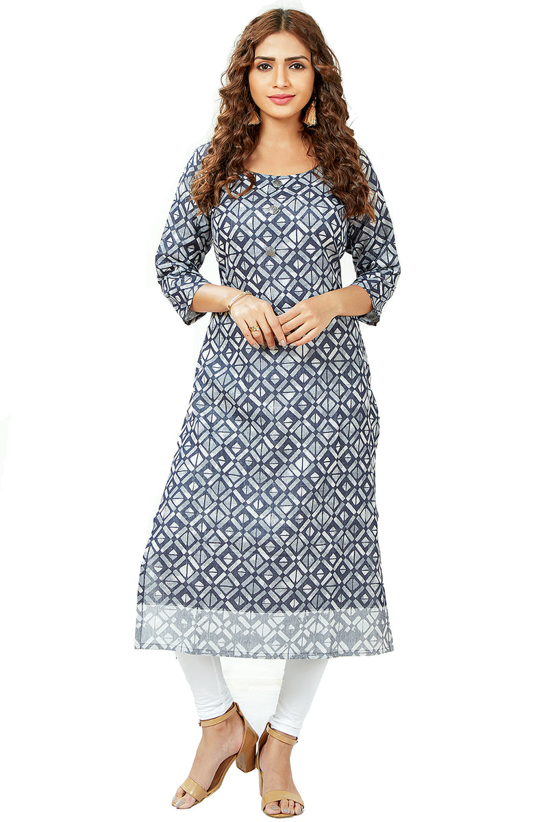 Self Weave Patterned Straight Kurti In Cotton