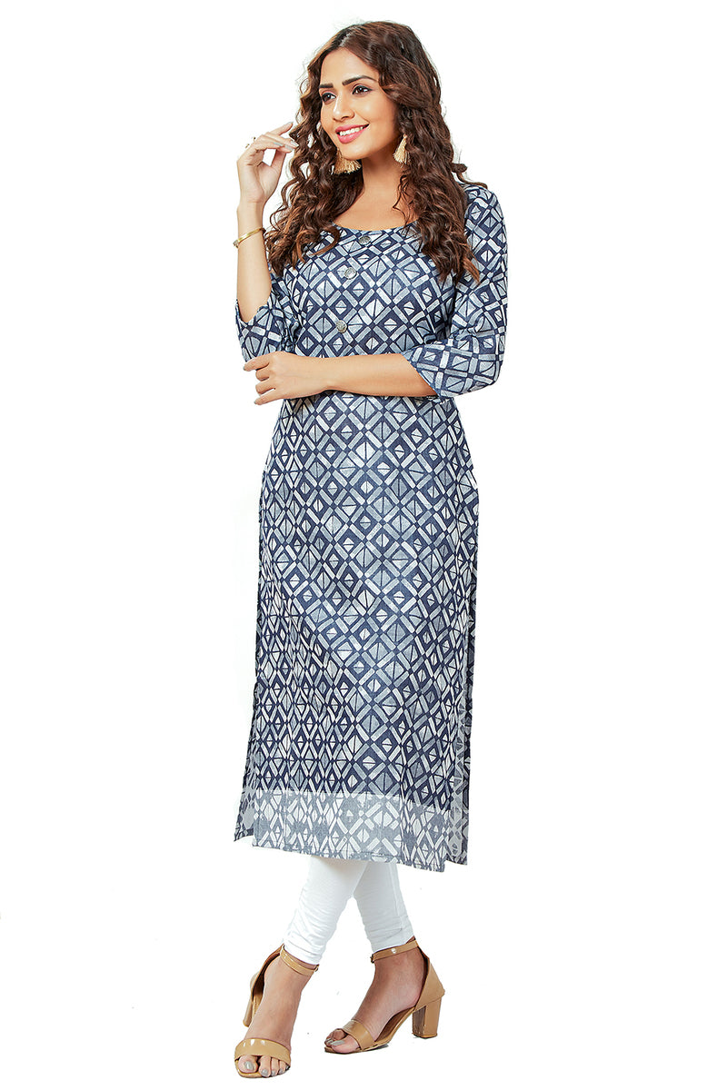 Self Weave Patterned Straight Kurti In Cotton