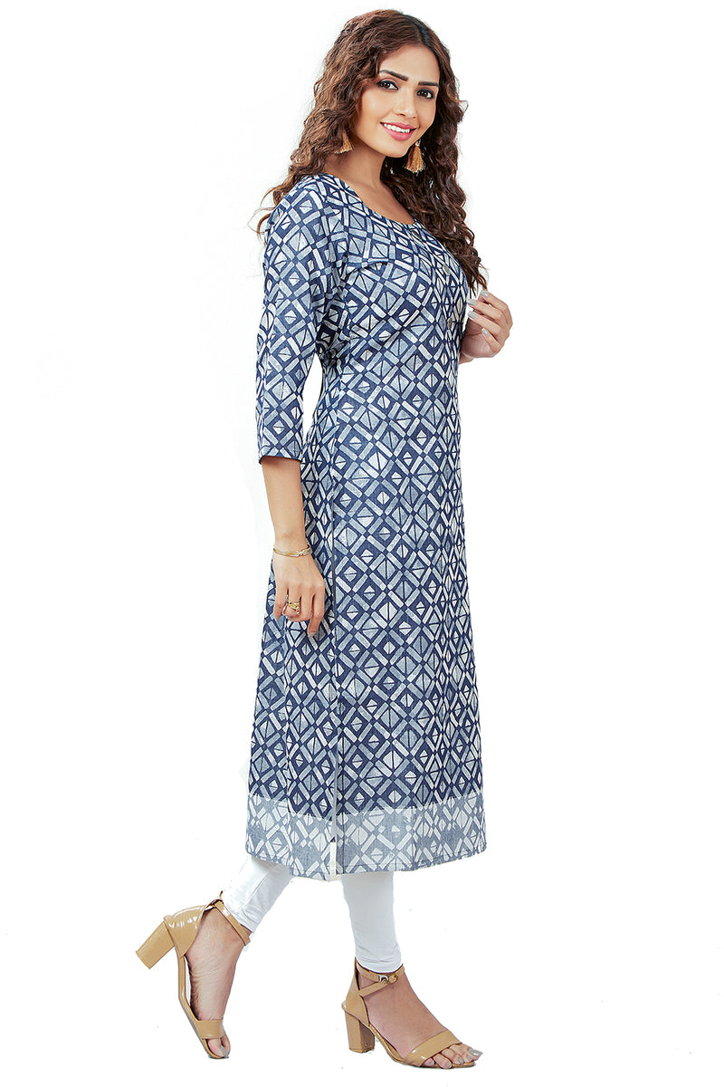 Self Weave Patterned Straight Kurti In Cotton