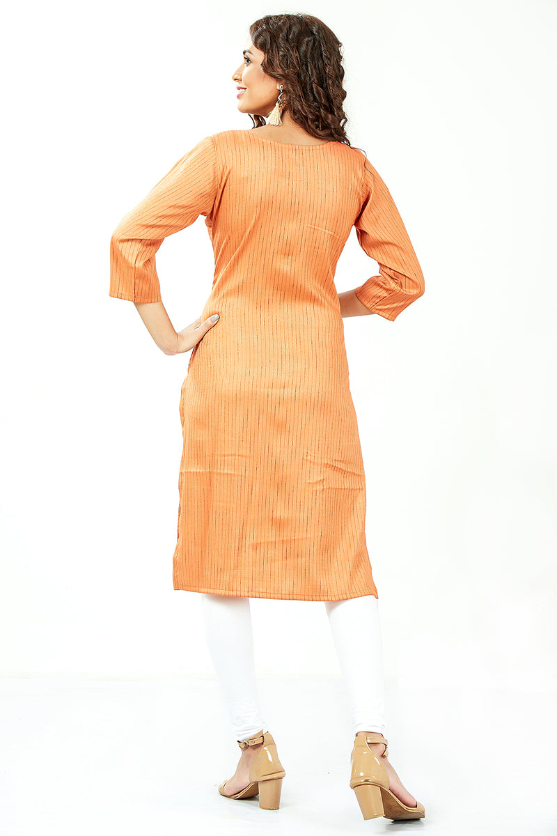 Straight Plain Kurti With Unique Stripe Print