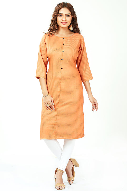 Straight Plain Kurti With Unique Stripe Print