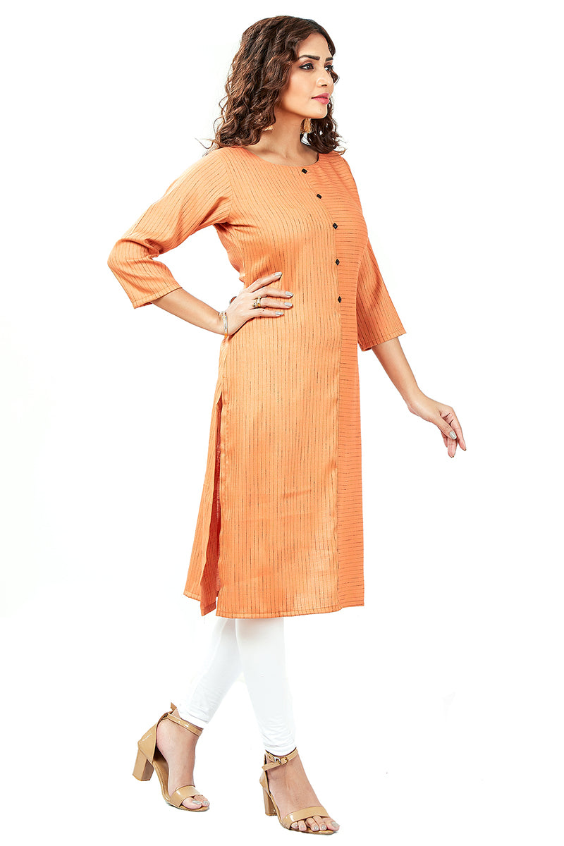 Straight Plain Kurti With Unique Stripe Print