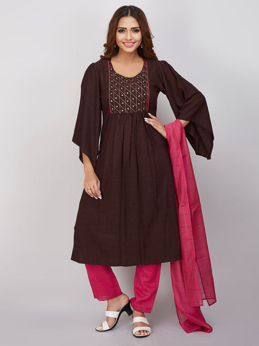 Bell sleeves Kurti Set With Dupatta