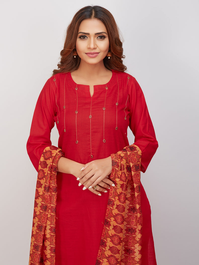 Simply Elegant Kurti Set With Printed Pant And Dupatta